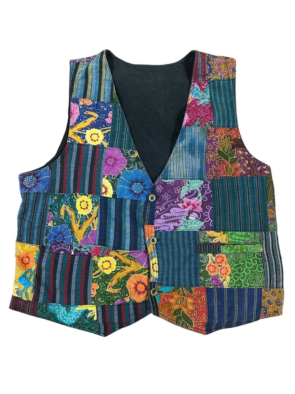 Thai One One Vintage Boho Patchwork Vest 100% cotton Size L